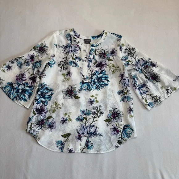 4pc set Van Heusen Women's Tops - Floral and Solid in Blue, Green, Cream Size L - Picture 12 of 16